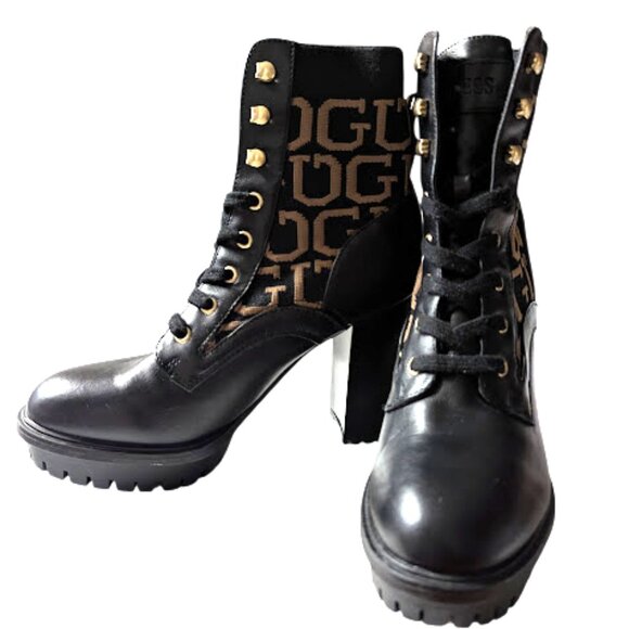 Guess Grows Black Logo Print Platform Padded Insole Round Toe Boot NWOB Size 7.5 - Picture 7 of 10